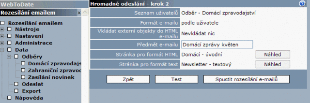 Obrázek 2 - Rozesílání e-mailem